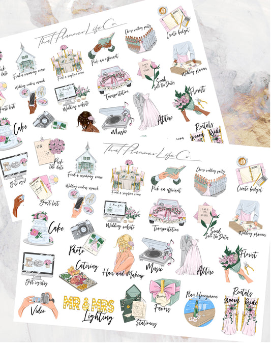 Wedding Planning Deco Sheet, Wedding Checklist, Planner Stickers, Erin Condren