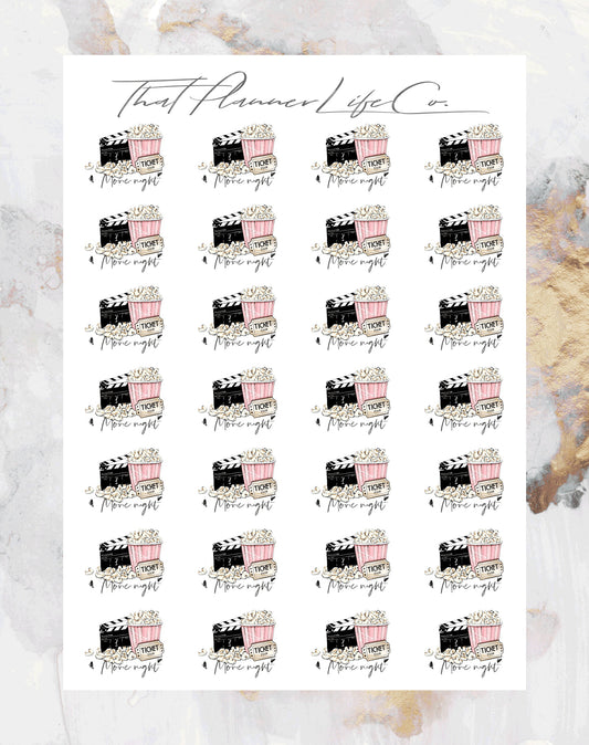 Movie Night Icon Stickers, Planner Stickers, Erin Condren