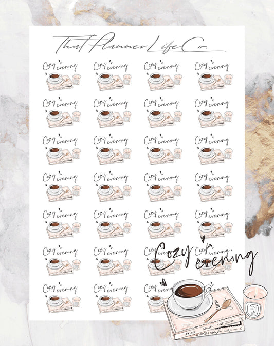 Cozy Evening Icon Stickers, Planner Stickers, Erin Condren