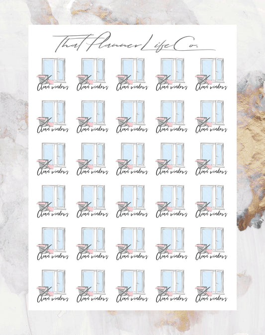 Clean Windows Icon Stickers, Planner Stickers, Erin Condren