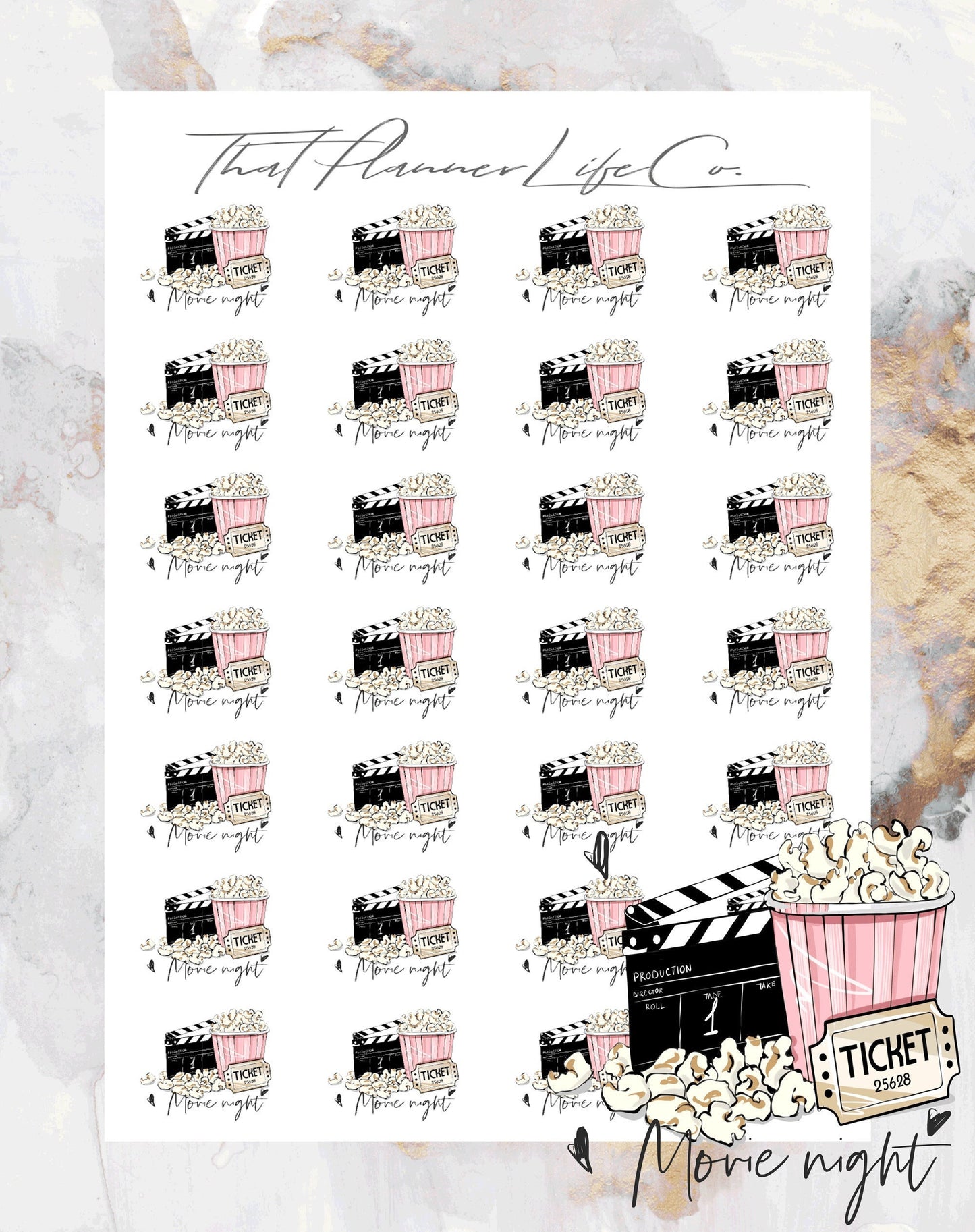 Movie Night Icon Stickers, Planner Stickers, Erin Condren