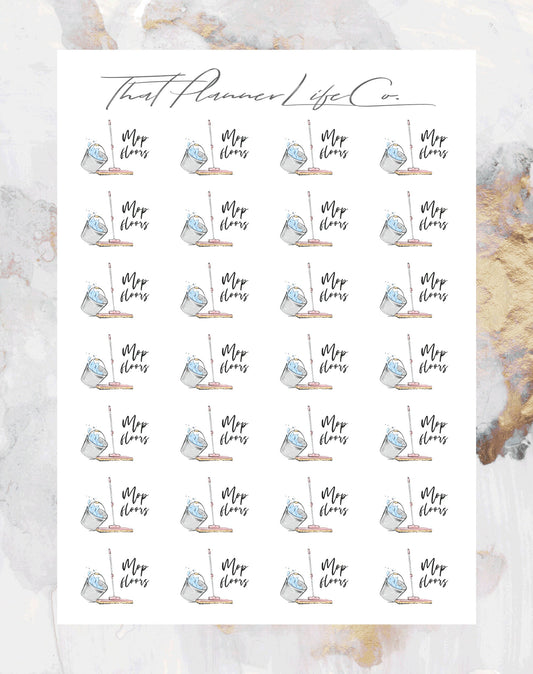 Mop Floor Icon Stickers, Planner Stickers, Erin Condren