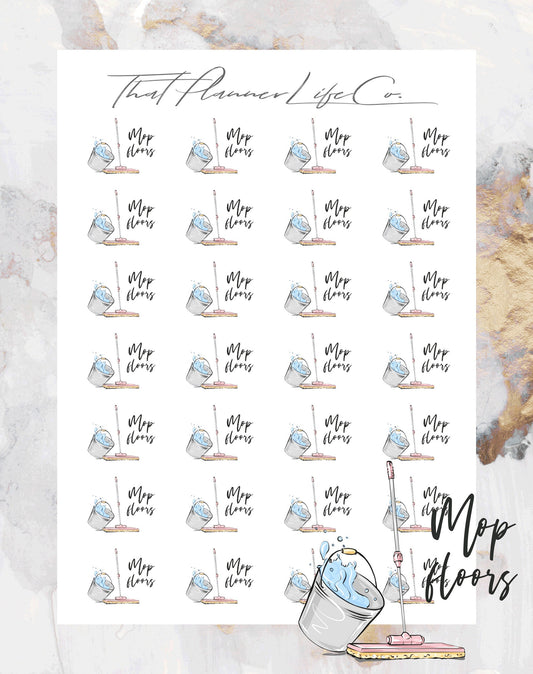 Mop Floor Icon Stickers, Planner Stickers, Erin Condren